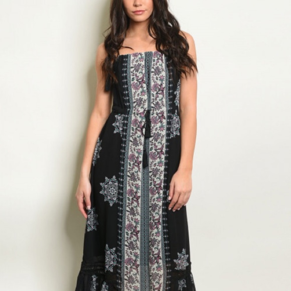 Kate C Black Floral Double Layer Sleeveless Dress